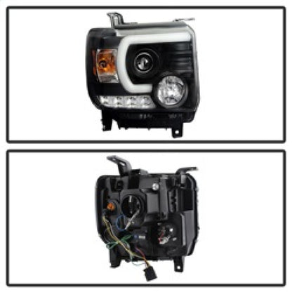 Spyder GMC Sierra 14-16 Projector Headlights Light Bar DRL Black PRO-YD-GS14-LBDRL-BK SPYDER