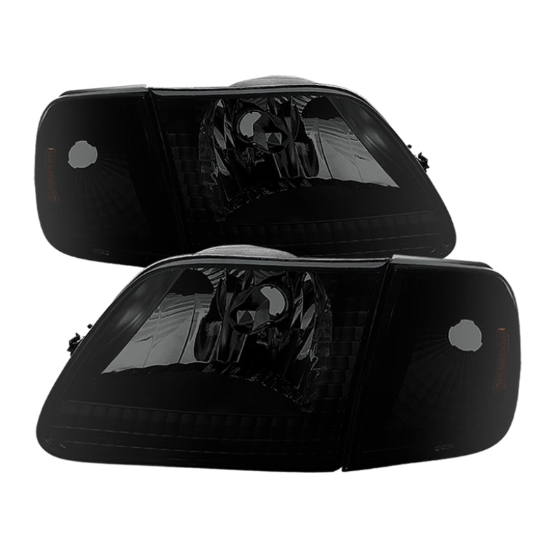 Xtune Ford F150 97-03 Crystal Headlights w/Corner Black Smoked HD-JH-FF15097-SET-AM-BSM SPYDER