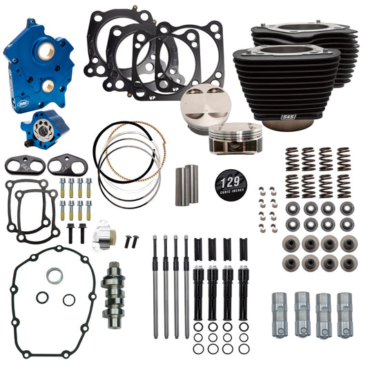 S&S Cycle 2017+ M8 129in Power Pk w/ Blk Pushrod Tubes & Cam Chain Tensioners - Blk w/o HL Incl. VVT