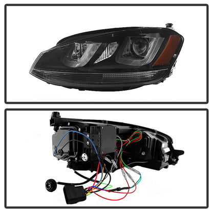 Spyder Volkswagen Golf VII 14-16 Projector Headlights DRL LED Blk Stripe Blk PRO-YD-VG15-BLK-DRL-BK SPYDER