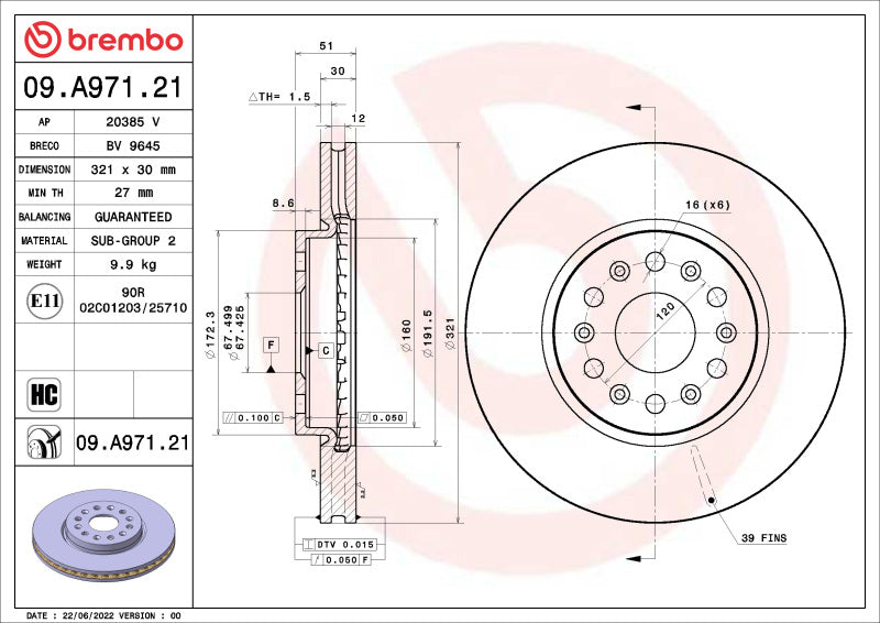 Brembo OE 18-22 Buick Enclave/19-22 Chevrolet Blazer/18-22 Traverse UV Coated Brake Disc - Front
