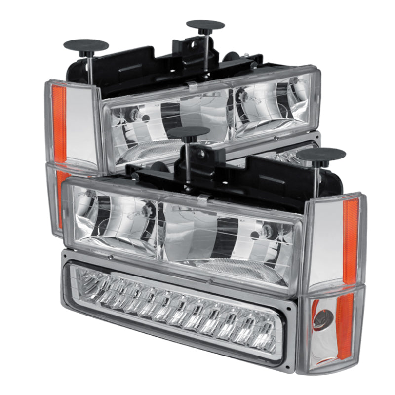Xtune GMC Yukon 92-93 Crystal Headlights w/ Corner & LED Bumper Chrome HD-JH-GMCCK88-LED-AM-C-SET SPYDER