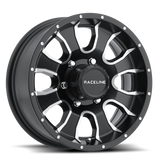 Raceline 860M Mamba 15x6in / 5x127 BP / 0mm Offset / 3.19mm Bore - Black & Machined Wheel