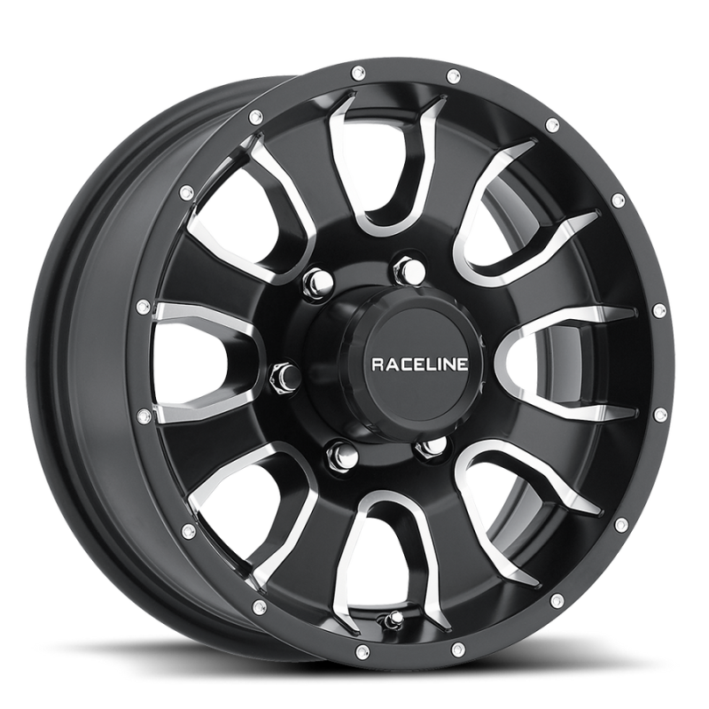 Raceline 860M Mamba 14x6in / 5x114.3 BP / 0mm Offset / 3.19mm Bore - Black & Machined Wheel