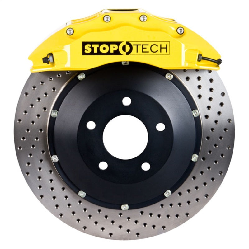 StopTech 08-10 Audi S5 Front BBK w/ Yellow ST-60 Calipers Drilled 380x32mm Rotors Pads Lines Stoptech