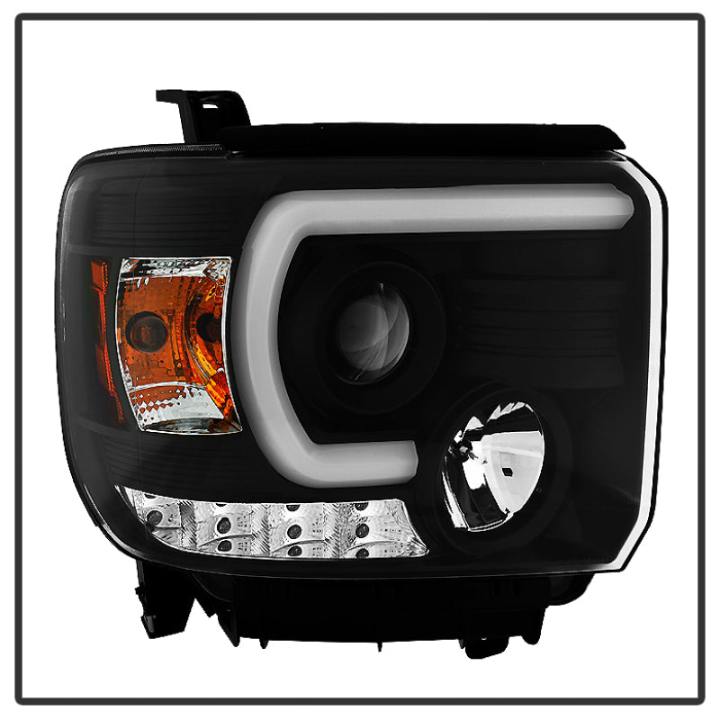 Spyder GMC Sierra 14-16 Projector Headlights Light Bar DRL Blk PRO-YD-GS14V2-LBDRL-BK SPYDER