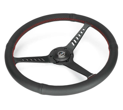 NRG Reinforced Stealth Wheel (380mm) 3 Spoke Center - 1in Deep Dish - Perforated Leather Red Stitch - RST-380-STL-R