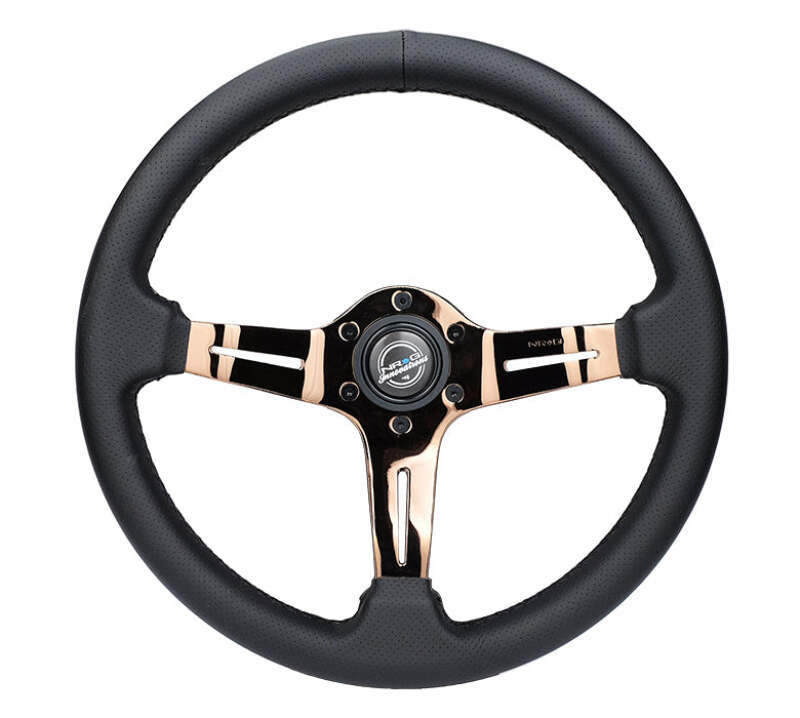 NRG Light Weight Gaming Steering Wheel - Spllitz 350mm 3 Rose Gold Spokes Slits - Leather - ST-010RG-PR