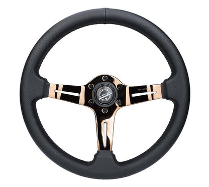 NRG Light Weight Gaming Steering Wheel - Spllitz 350mm 3 Rose Gold Spokes Slits - Leather - ST-010RG-PR