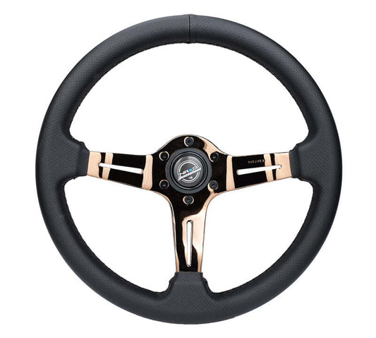 NRG Light Weight Gaming Steering Wheel - Spllitz 350mm 3 Rose Gold Spokes Slits - Leather - ST-010RG-PR