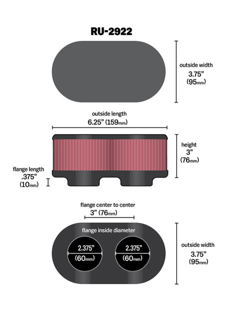 K&N Filter Universal Filter 2 3/4 inch Dual Flange GSXR Oval (2/Box) K&N Engineering