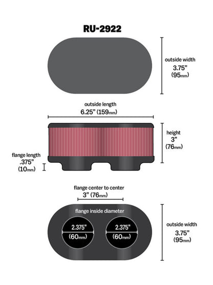 K&N Filter Universal Filter 2 3/4 inch Dual Flange GSXR Oval (2/Box) K&N Engineering