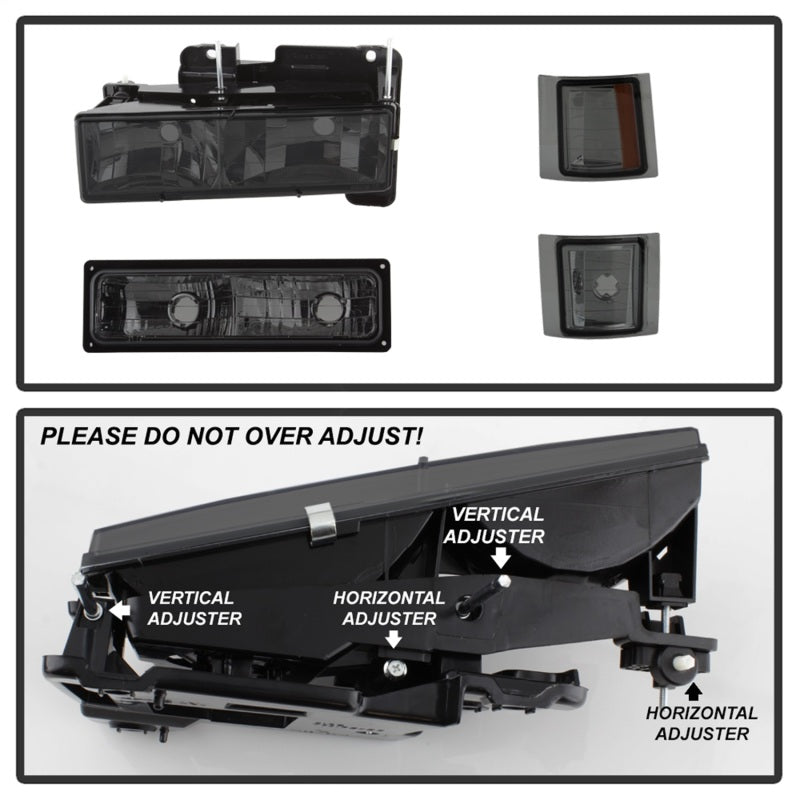 Xtune Chevy Suburban 94-98 Headlights w/ Corner & Parking Lights 8pcs Smoked HD-JH-CCK88-AM-SM-SET SPYDER