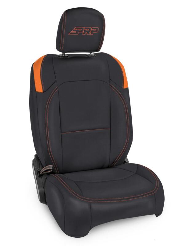 PRP Jeep Wrangler JL Front Seat Covers Jeep Gladiator JT- with Pocket Back (Pair) - Black/Orange B039-07