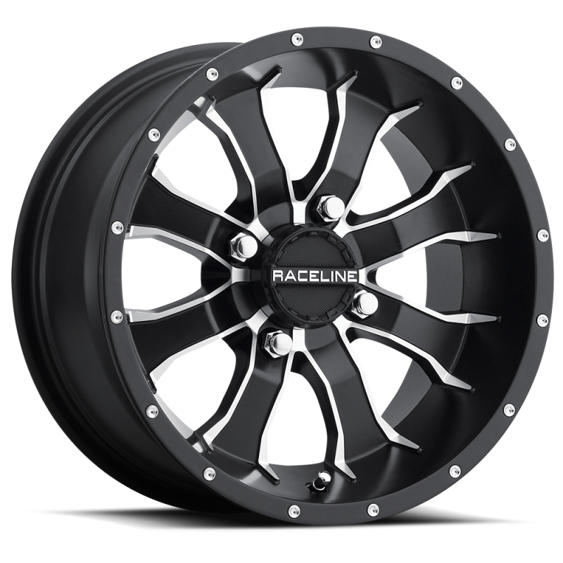 Raceline A77 Mamba 12x7in / 4x110 BP / -47mm Offset / 83.8mm Bore - Black & Machined Wheel