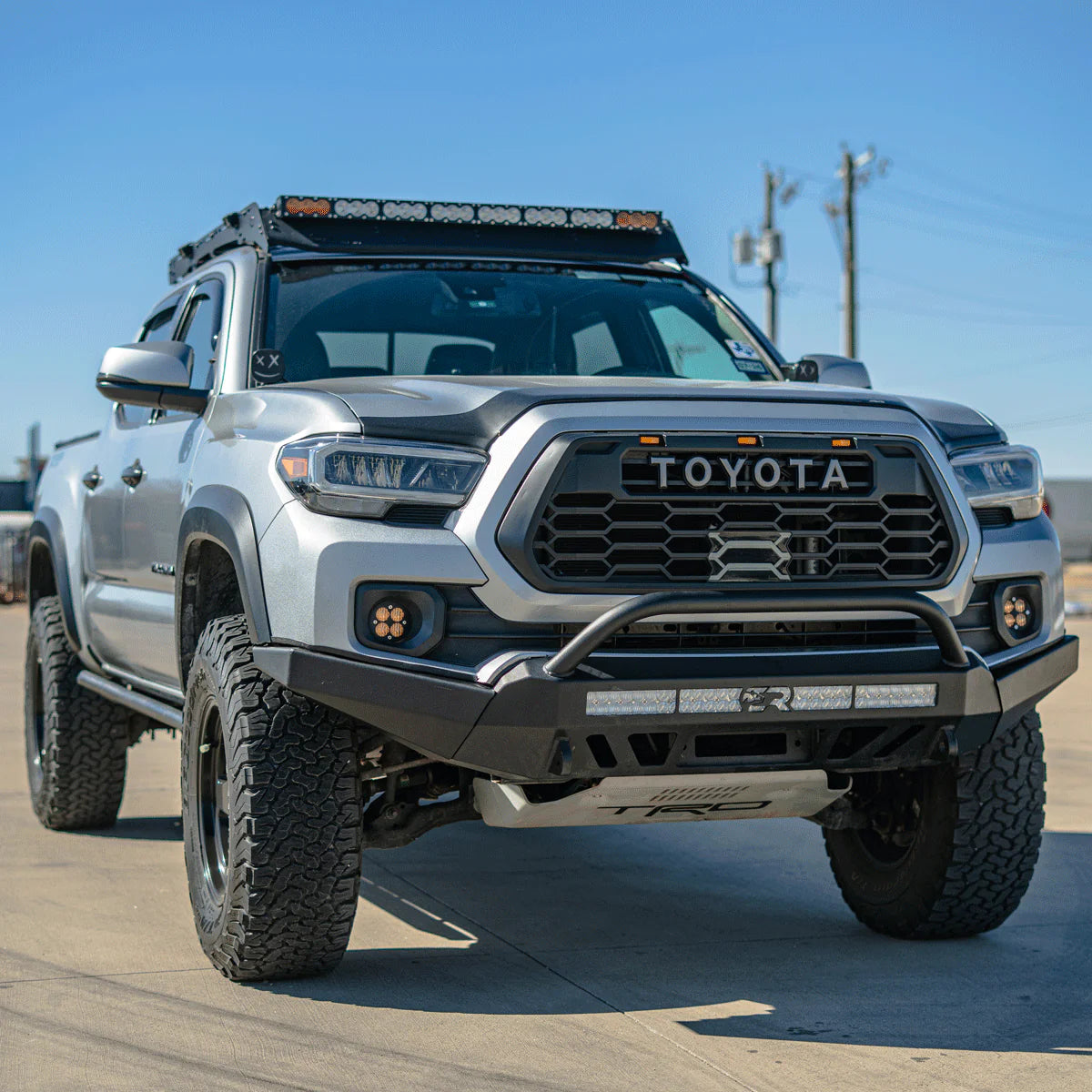 Cali Raised LED CR3354 Stealth Bumper with bull bar 32 inch combo light and tall switch for Tacoma