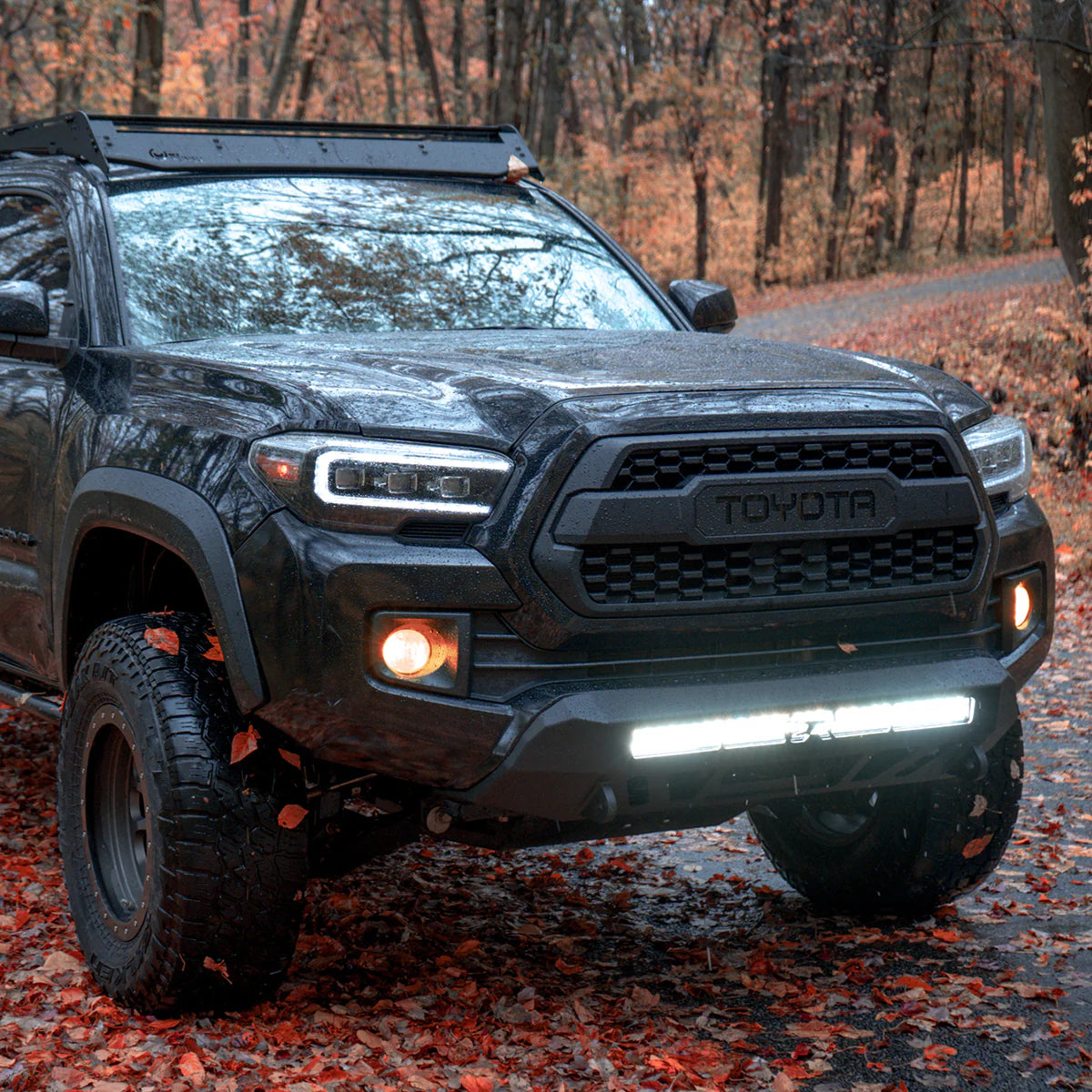 Cali Raised LED CR4140 Stealth Bumper no bull bar with 32 inch combo light and tall switch for Tacoma