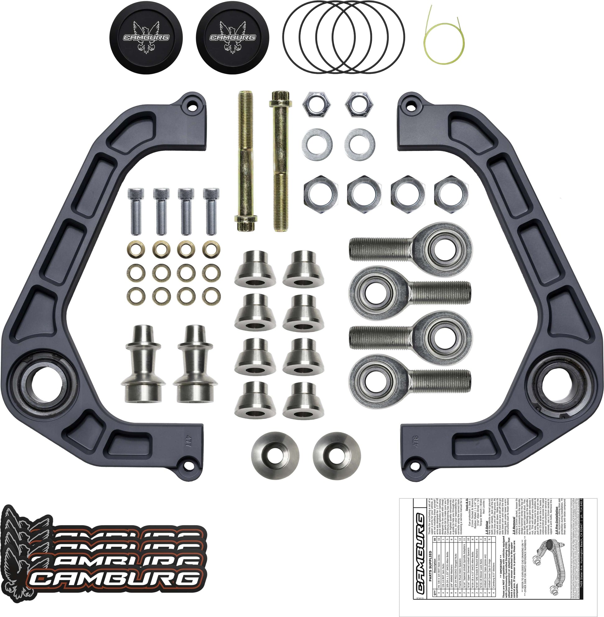 Camburg CAM-110211-GRY KINETIK V2 gray billet uniball upper arms for Ford F-150