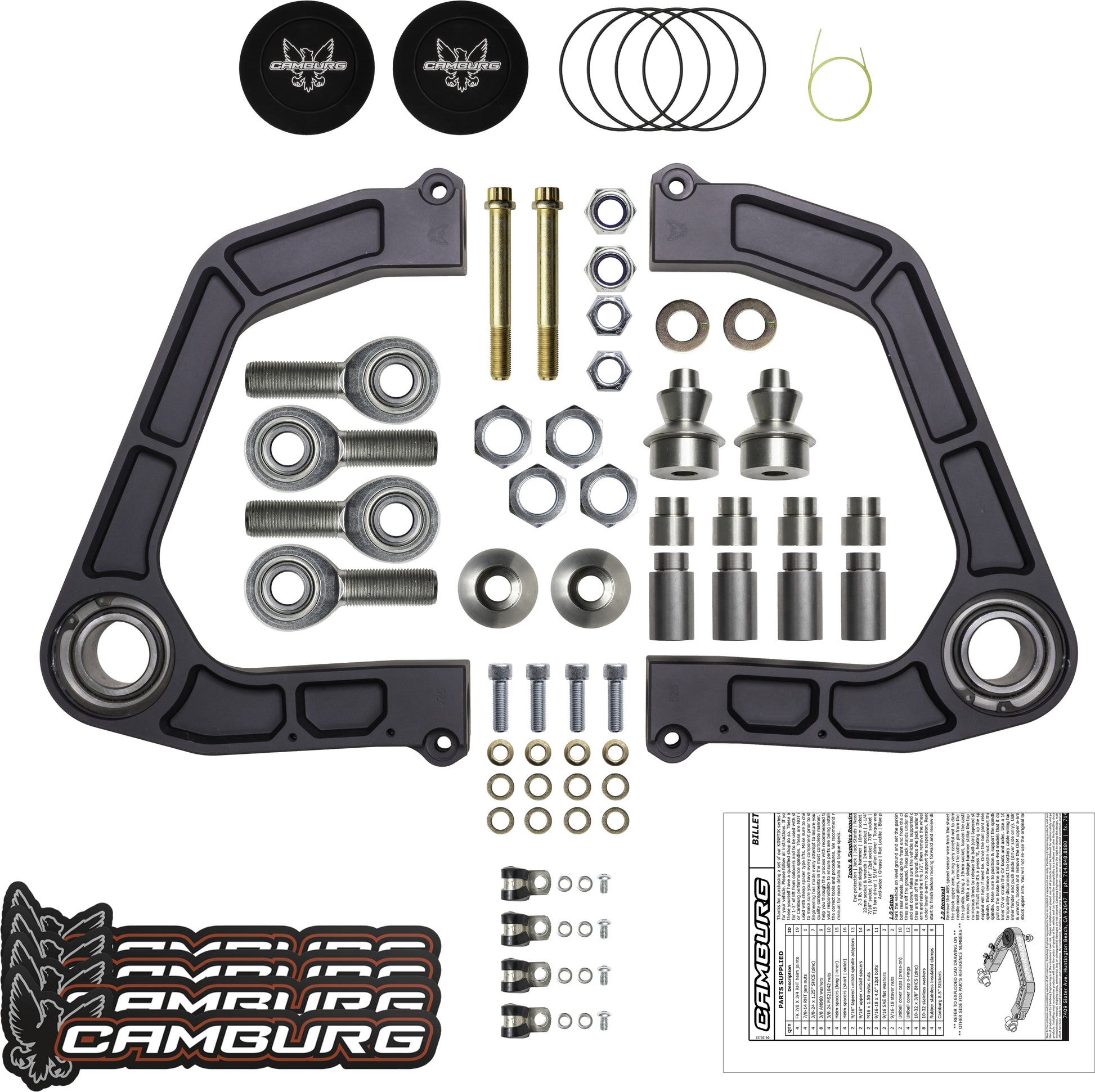 Camburg CAM-310187-GRY gray KINETIK V2 billet uniball upper arms for Toyota Tundra and Sequoia