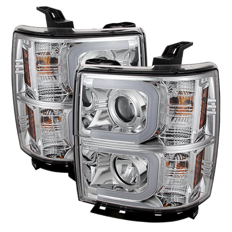 Spyder Chevy Silverado 1500 14-16 Projector Headlights Light Bar DRL Chrm PRO-YD-CS14-LBDRL-C SPYDER