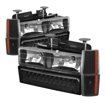 Xtune GMC Yukon 92-93 Crystal Headlights w/ Corner & LED Bumper Black HD-JH-GMCCK88-LED-AM-BK-SET SPYDER