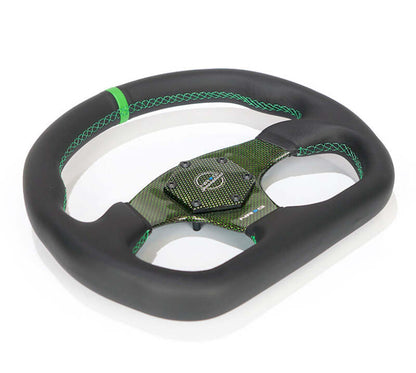 NRG Carbon Fiber Flat Bottom Steering Wheel (320mm) Green CF Center w/Green Stitch/Center Mark - RST-024CF/GN