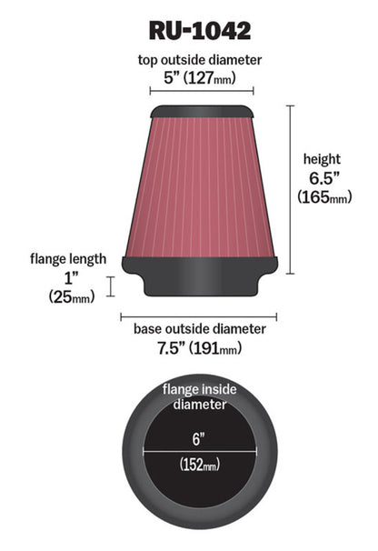 K&N Universal Clamp-On Air Filter 6in FLG / 7-1/2in B / 5in T / 6-1/2in H K&N Engineering