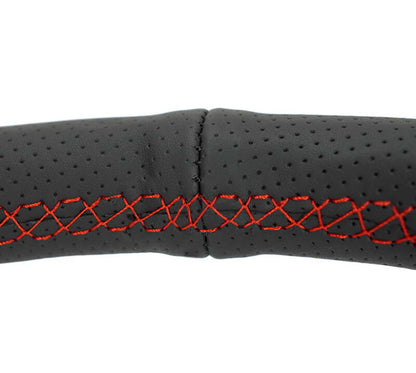 NRG Reinforced Stealth Wheel (380mm) 3 Spoke Center - 1in Deep Dish - Perforated Leather Red Stitch - RST-380-STL-R