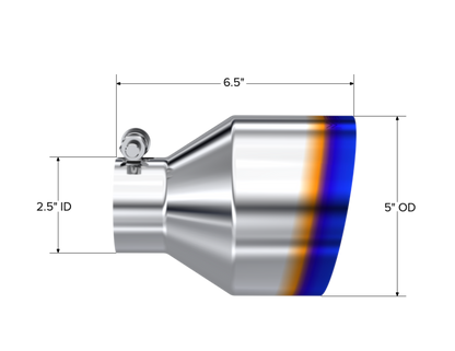 MBRP Univ. T304 Stainless Steel Burnt End Tip 2.5in ID / 5in OD / 6.5in Length Angle Cut Single Wall - T5190BE MBRP