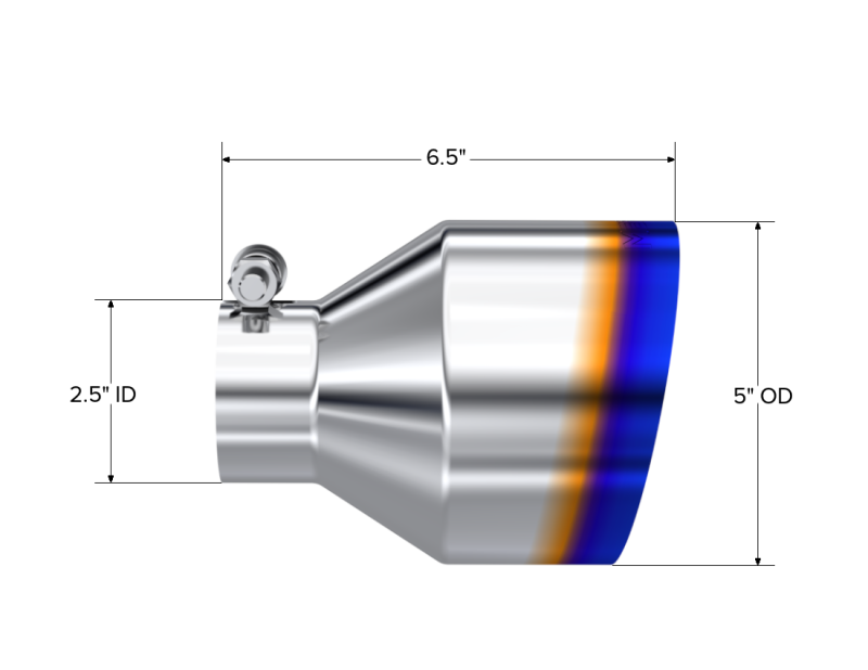 MBRP Univ. T304 Stainless Steel Burnt End Tip 2.5in ID / 5in OD / 6.5in Length Angle Cut Single Wall - T5190BE