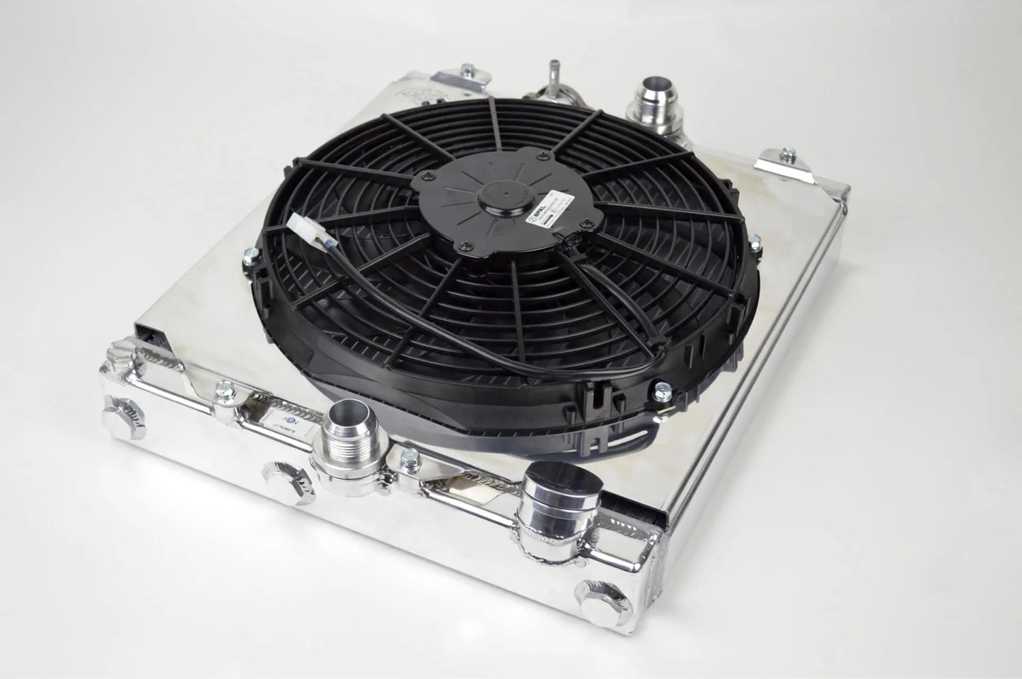 CSF 2858X Universal Half Radiator w/-16AN & Slip-On Fittings/12in SPAL Fan & Shroud CSF