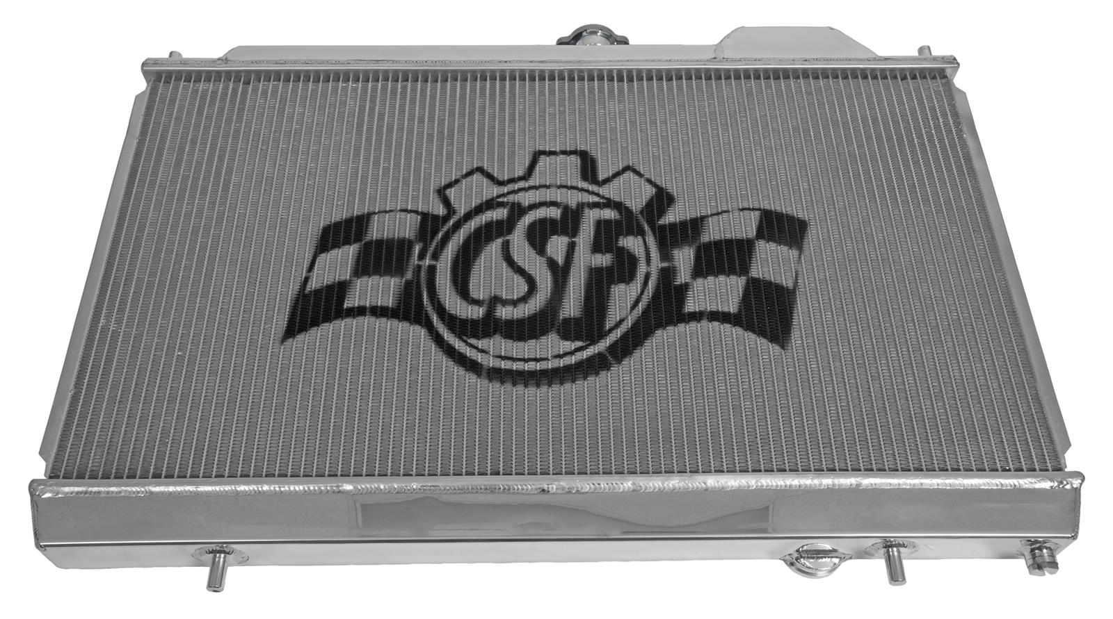 CSF 7075 polished slim all-aluminum radiator with 12-inch SPAL fan for Mitsubishi Lancer Evolution