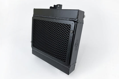 CSF 8258 black auxiliary radiator with rock guard for BMW F8X M3, M4, and M2 Competition