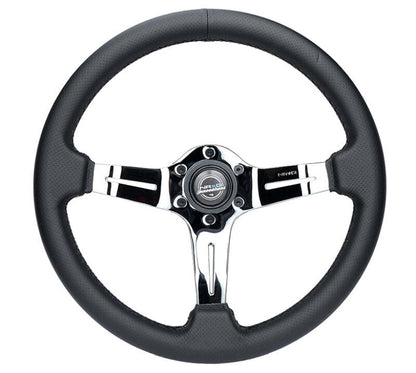 NRG Light Weight Gaming Steering Wheel - Splitz Chrome Silver Spokes Perforated Leather - ST-010CH-PR
