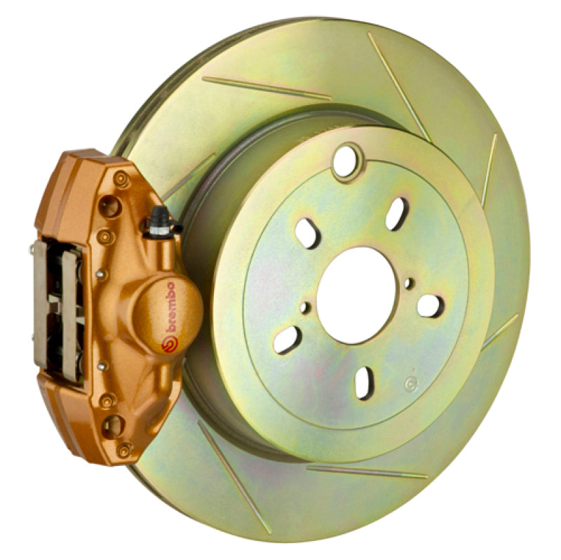 Brembo 08-14 WRX Rear GT BBK 2 Piston Cast 2pc 316 x20 1pc Rotor Slotted Type1 - Gold Brembo