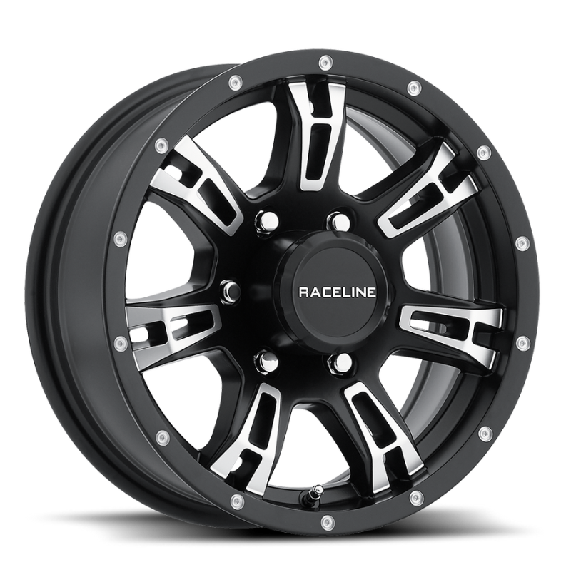 Raceline 840 Arsenal 15x6in / 6x139.7 BP / 0mm Offset / 4.25mm Bore - Black & Machined Wheel