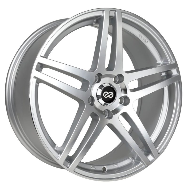 Enkei RSF5 18x8 40mm Offset 5x100 Bolt Pattern 72.6mm Bore Dia Silver Machined Wheel Enkei