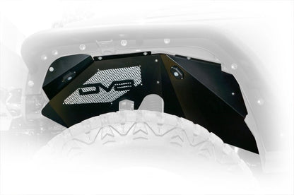 DV8 Offroad 07-18 Jeep Wrangler JK Front Aluminum Inner Fender w/ Rock Lights - Black INFEND-01FBRL