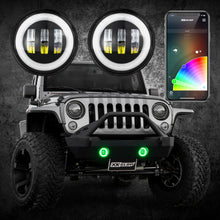 Load image into Gallery viewer, XK Glow 4In Black RGB LED Jeep Wrangler Fog Light XKchrome Bluetooth App Controlled Kit