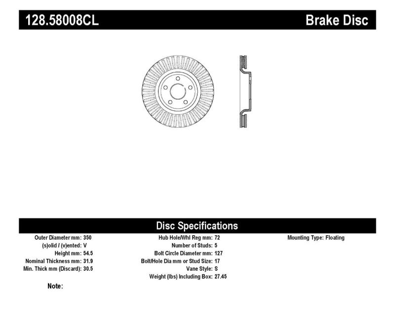 StopTech 11-15 Jeep Grand Cherokee Front Left Drilled Sport Brake Cryo Rotor (Excludes SRT8) Stoptech