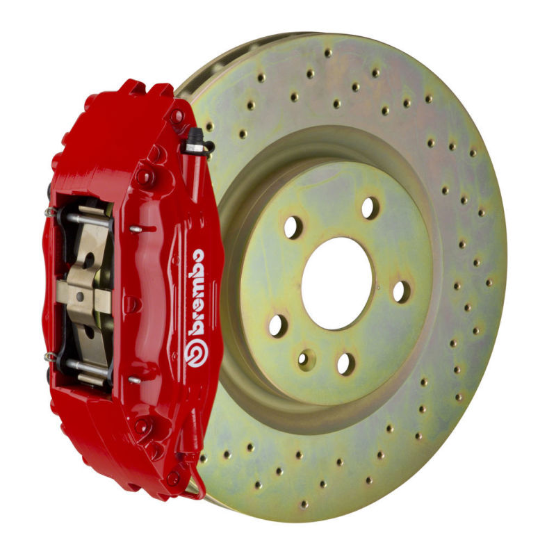 Brembo 05-14 Mustang GT Excl non-ABS Equipped Fr GT BBK 4Pist Cast 2pc 355x32 1pc Rtr Drill-Red Brembo