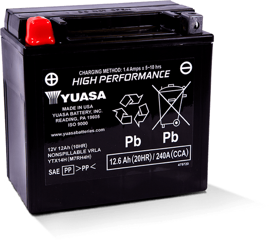 Yuasa YTX14H Maintenance Free AGM 12 Volt Battery Yuasa Battery