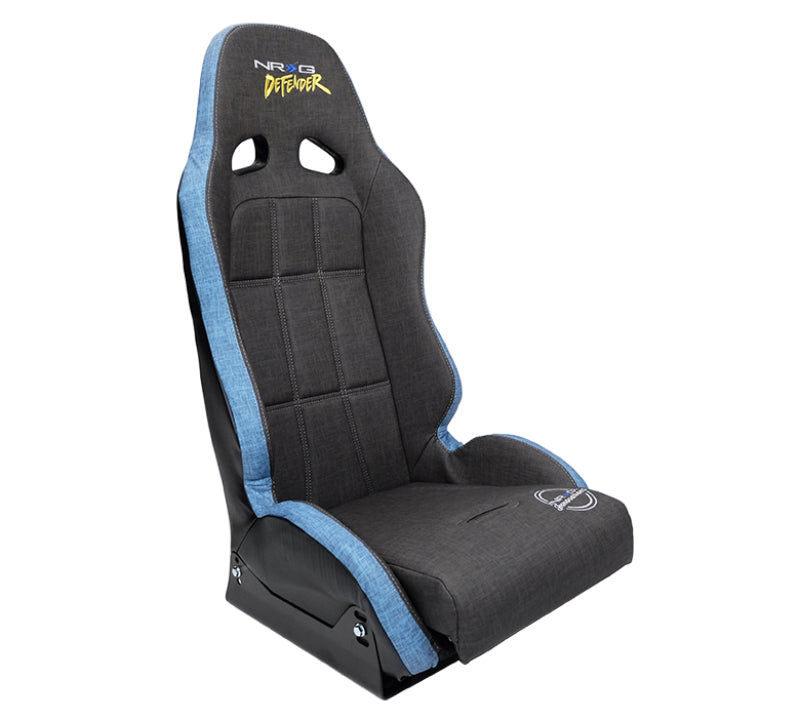 NRG Defender Water Resistant Steel Frame Suspension Seats Black w/ Blue Trim & Defender logo - DF-100GY-S