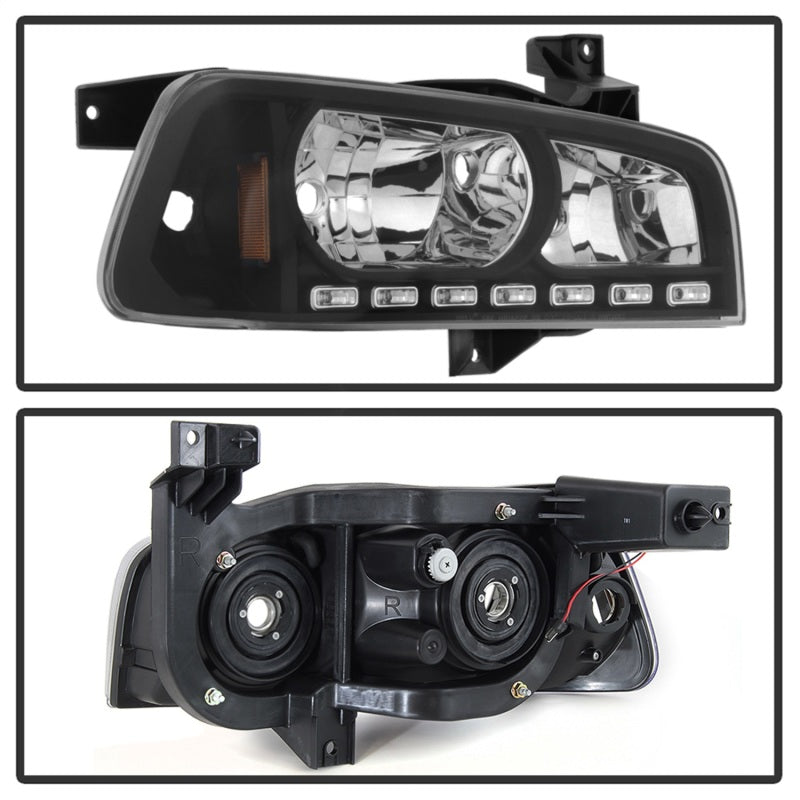 Xtune Dodge Charger 06-10 1Pc LED Crystal Headlights Black HD-ON-DCH05-1PC-LED-BK SPYDER