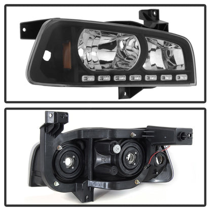 Xtune Dodge Charger 06-10 1Pc LED Crystal Headlights Black HD-ON-DCH05-1PC-LED-BK SPYDER
