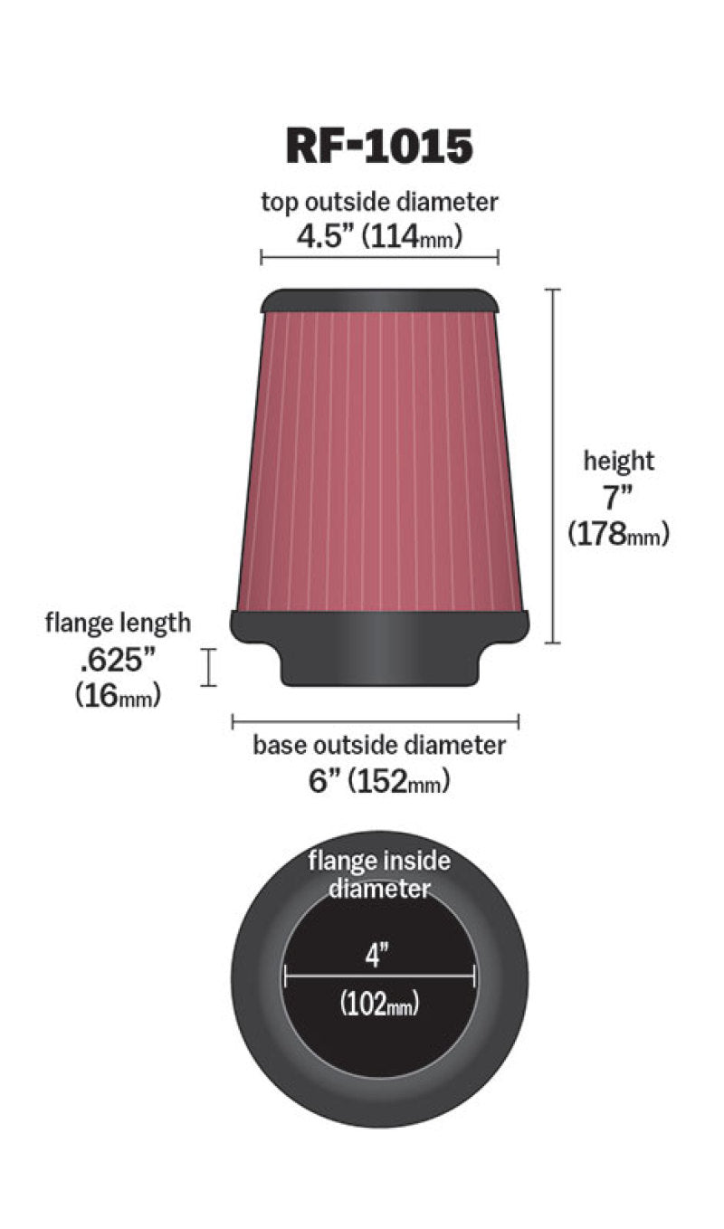 K&N 6 inch OD-Base 4 1/2 inch OD-Top 7 Inch H Round Tapered Universal Air Filter K&N Engineering