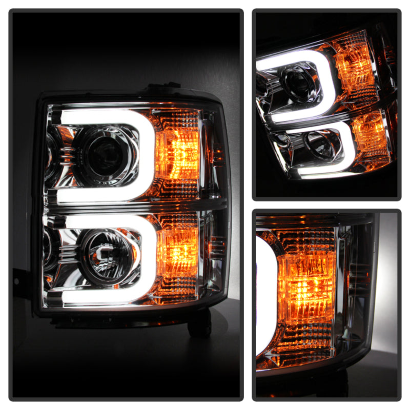 Spyder Chevy Silverado 1500 14-16 Projector Headlights Light Bar DRL Chrm PRO-YD-CS14-LBDRL-C SPYDER