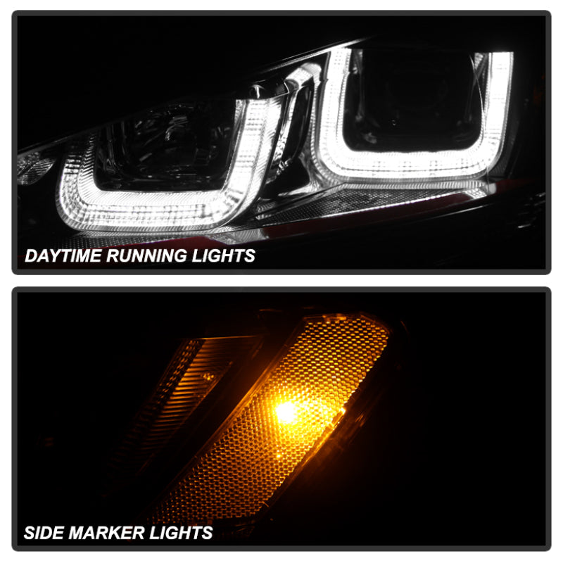 Spyder Volkswagen Golf VII 14-16 Projector Headlights DRL LED Red Stripe Blk PRO-YD-VG15-RED-DRL-BK SPYDER