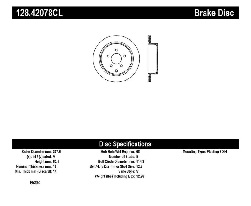 StopTech 03-12 Infiniti FX35 Drilled Sport Left Rear Cryo Rotor Stoptech