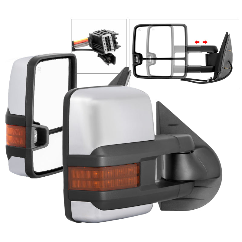xTune Chevy Silverado 07-13 Heated Amber LED Signal Mirrors Chrome MIR-CSIL07S-G3C-PWH-AM-SET SPYDER